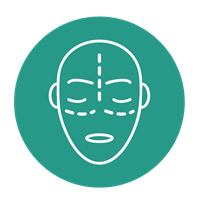 Icon of a face with dashed surgical lines