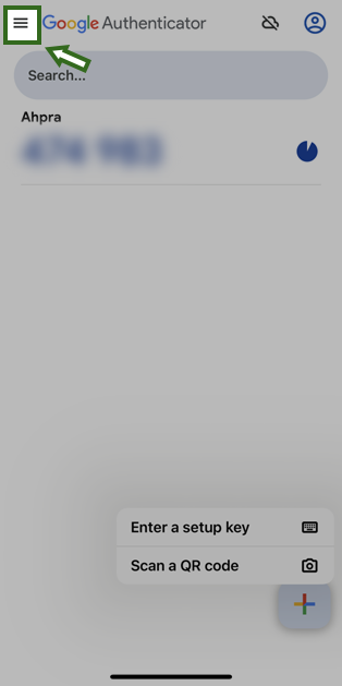 Screenshot of the menu icon in the Google Authenticator app