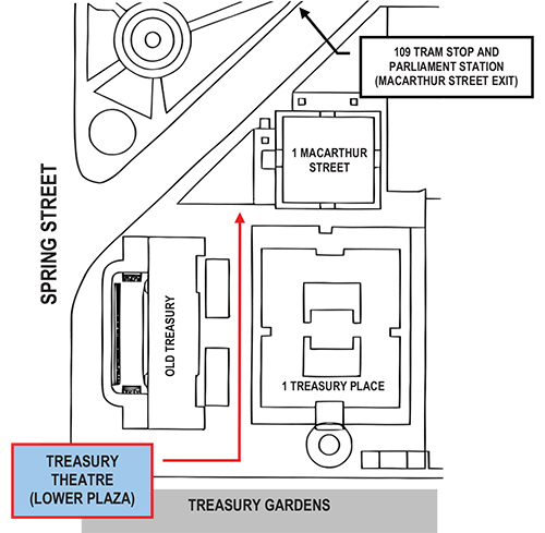 Location map of the Nursing and Midwifery Board nurse practitioner forum at the Treasury Theatre in Melbourne.