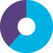 Pie chart showing the percentage of prosecution outcomes in 2017-18 by outcome. Light blue: 61.5%. Purple: 38.5%.